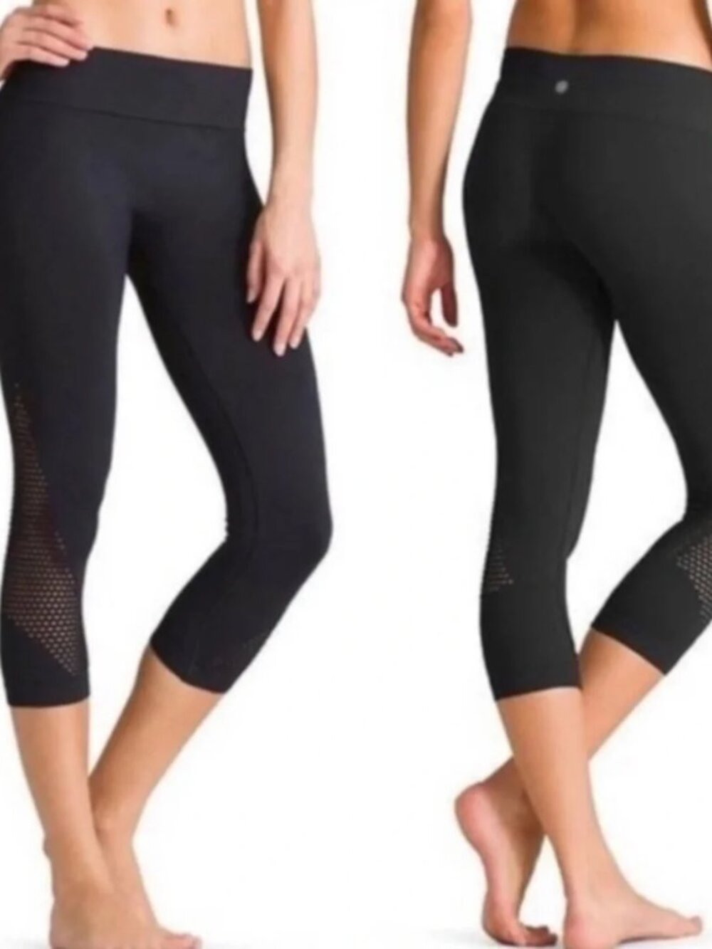 Athleta XS Black Break Through Laser-Cut Compression Capri Leggings